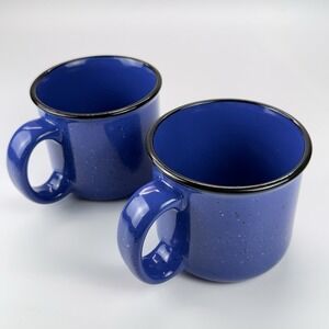 2 Vintage MARLBORO UNLIMITED Blue Speckled Stoneware 16oz Coffee/Soup Mugs (2)